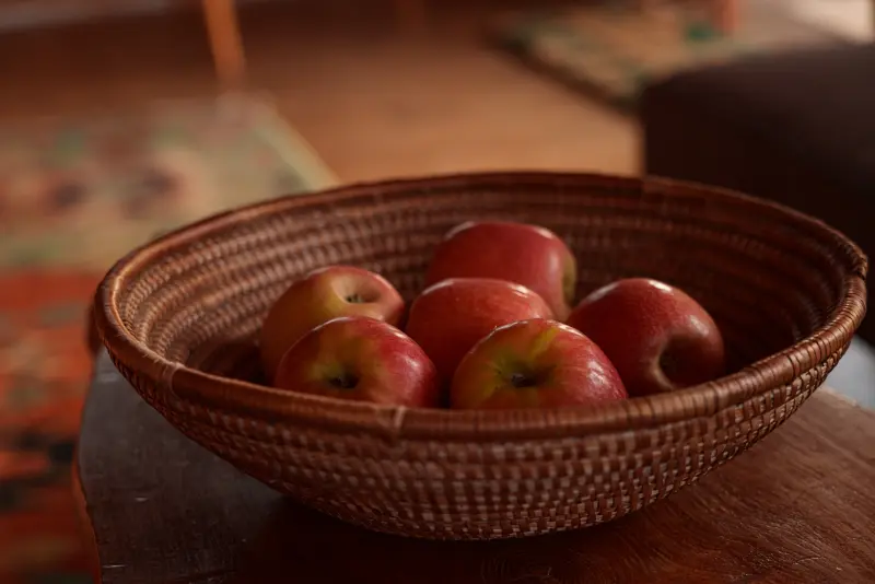 Bowl of fruit in a safari tent at Chalke Valley Camping